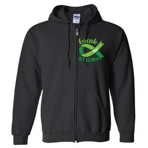 Break The Stigma Ribbon Mental Health Awareness Full Zip Hoodie