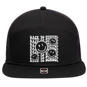 Back To School Retro Smile Face 7 Panel Mesh Trucker Snapback Hat