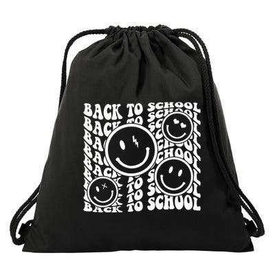Back To School Retro Smile Face Drawstring Bag
