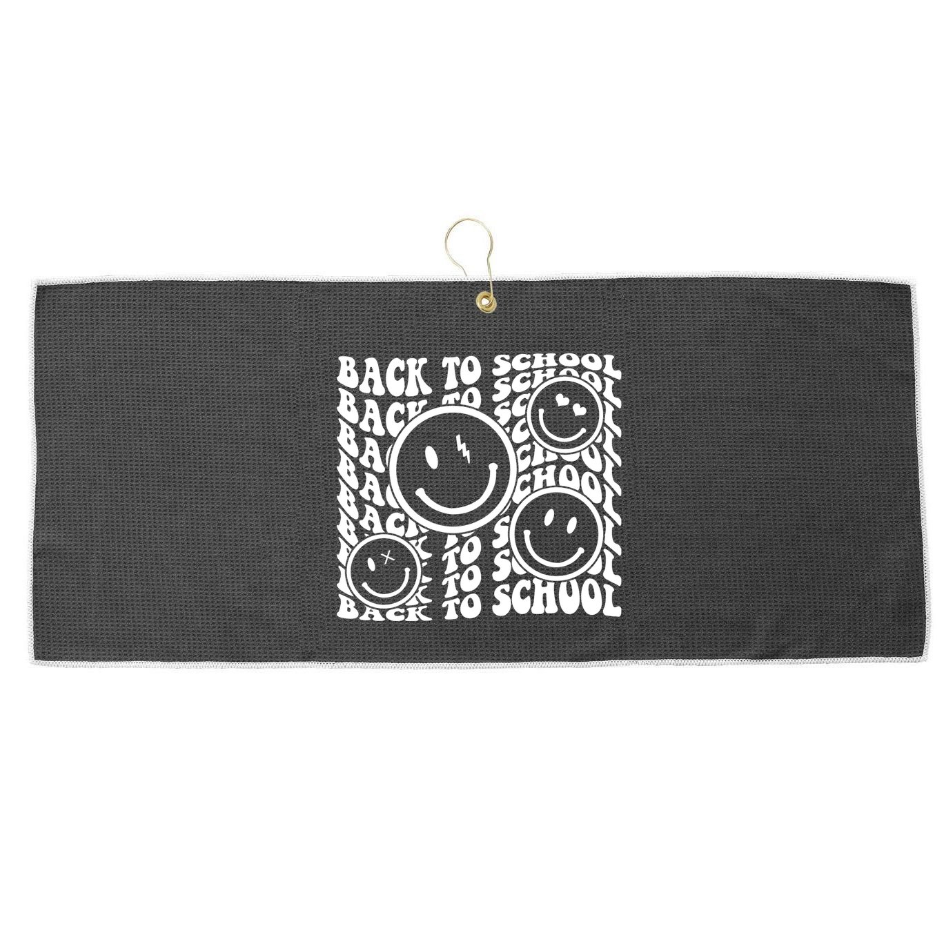 Back To School Retro Smile Face Large Microfiber Waffle Golf Towel