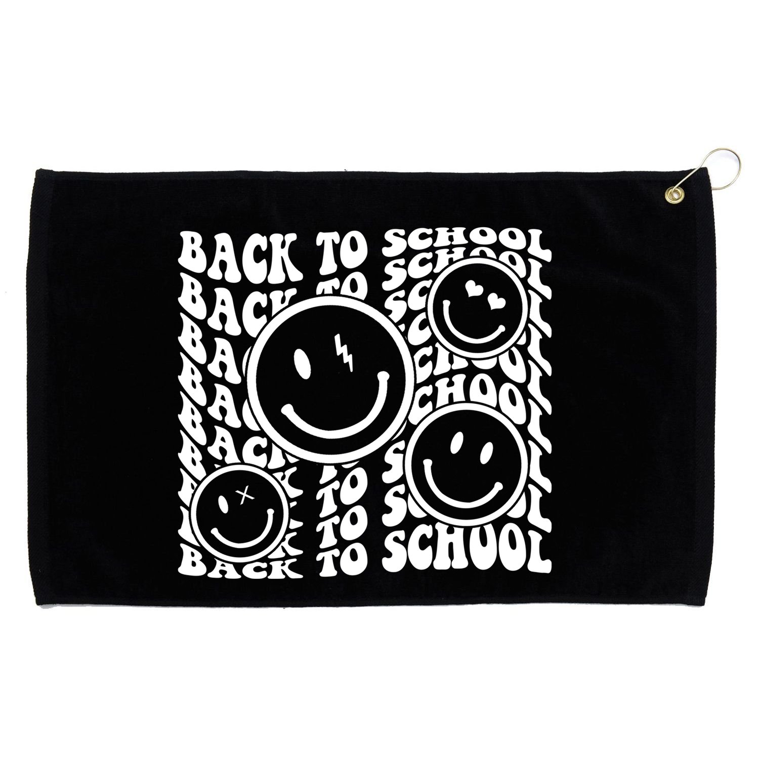 Back To School Retro Smile Face Grommeted Golf Towel