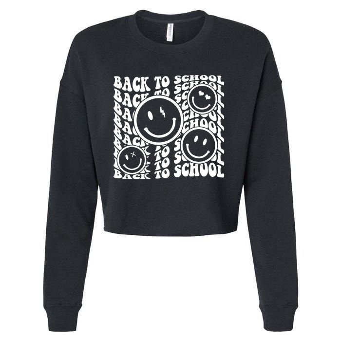 Back To School Retro Smile Face Cropped Pullover Crew