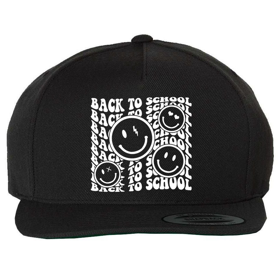 Back To School Retro Smile Face Wool Snapback Cap