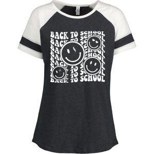 Back To School Retro Smile Face Enza Ladies Jersey Colorblock Tee