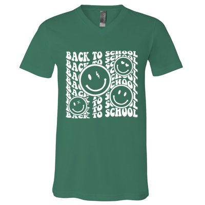 Back To School Retro Smile Face V-Neck T-Shirt