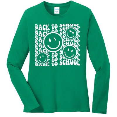 Back To School Retro Smile Face Ladies Long Sleeve Shirt