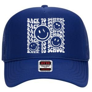 Back To School Retro Smile Face High Crown Mesh Back Trucker Hat