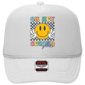 Back To School Oh Hey Second Grade Retro Teacher Student High Crown Mesh Back Trucker Hat