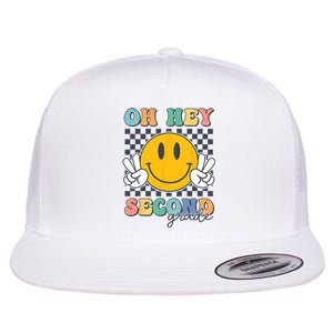 Back To School Oh Hey Second Grade Retro Teacher Student Flat Bill Trucker Hat