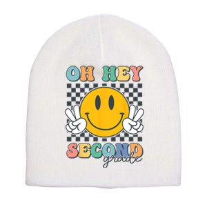 Back To School Oh Hey Second Grade Retro Teacher Student Short Acrylic Beanie