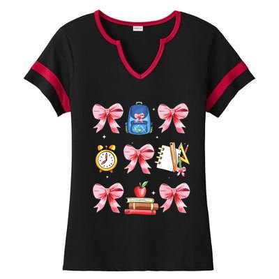 Back To School Girl Coquette Bow First Day Of School Ladies Halftime Notch Neck Tee