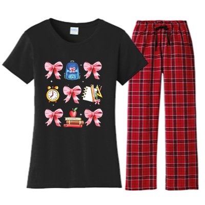 Back To School Girl Coquette Bow First Day Of School Women's Flannel Pajama Set