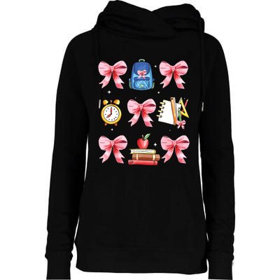 Back To School Girl Coquette Bow First Day Of School Womens Funnel Neck Pullover Hood