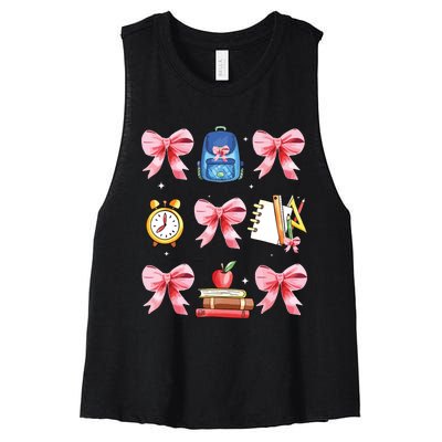 Back To School Girl Coquette Bow First Day Of School Women's Racerback Cropped Tank