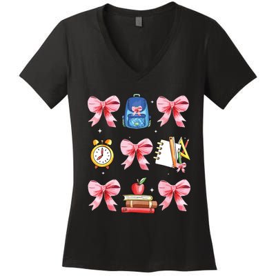 Back To School Girl Coquette Bow First Day Of School Women's V-Neck T-Shirt