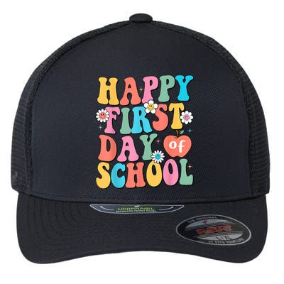 Back To School Teachers Students Happy First Day Of School Flexfit Unipanel Trucker Cap