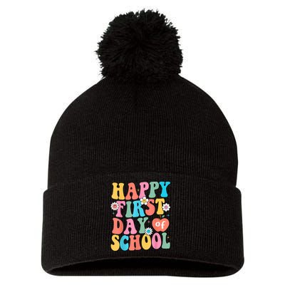 Back To School Teachers Students Happy First Day Of School Pom Pom 12in Knit Beanie