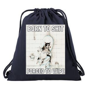 Born To Shit Forced To Wipe Funny Meme Cat Toilet Japanese Drawstring Bag