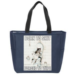 Born To Shit Forced To Wipe Funny Meme Cat Toilet Japanese Zip Tote Bag