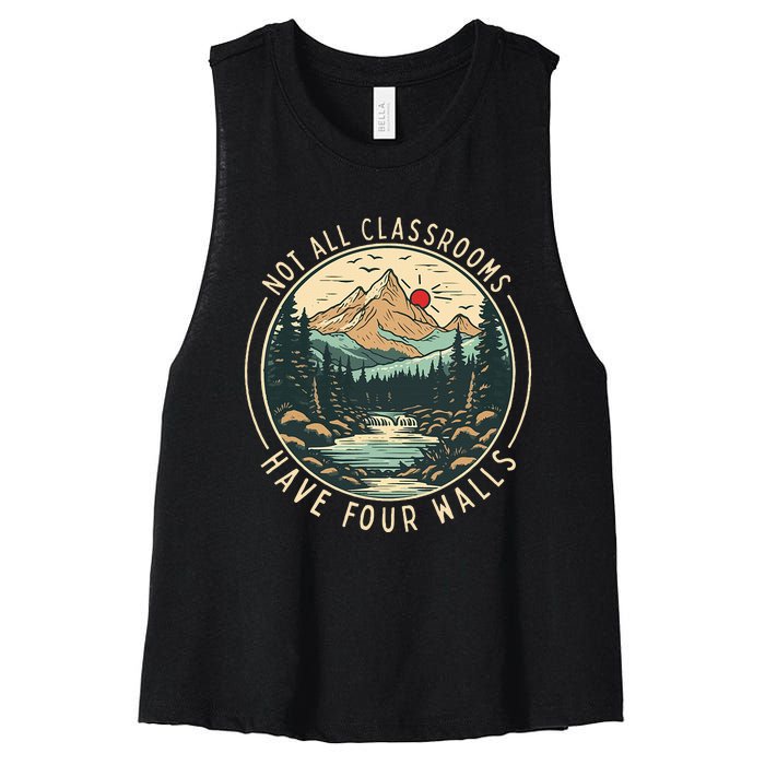 Back To School Not All Classrooms Have Four Walls Camping Women's Racerback Cropped Tank