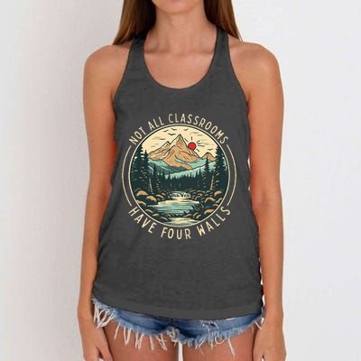 Back To School Not All Classrooms Have Four Walls Camping Women's Knotted Racerback Tank