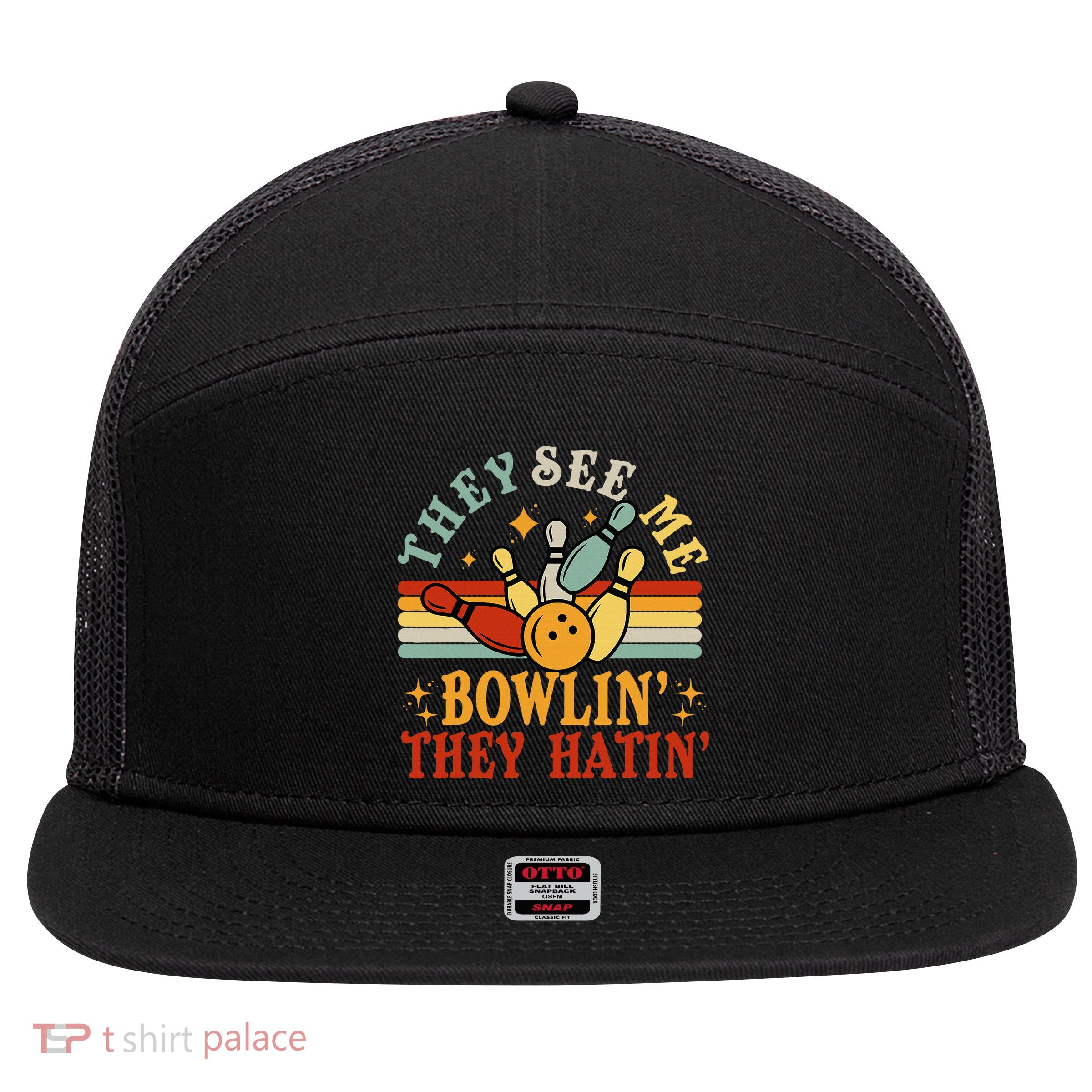 Bowling They See Me Bowling They Hatin Funny 7 Panel Mesh Trucker Snapback Hat