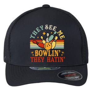 Bowling They See Me Bowling They Hatin Funny Flexfit Unipanel Trucker Cap