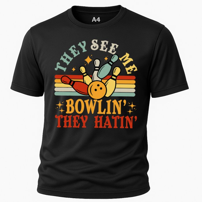 Bowling They See Me Bowling They Hatin Funny Cooling Performance Crew T-Shirt