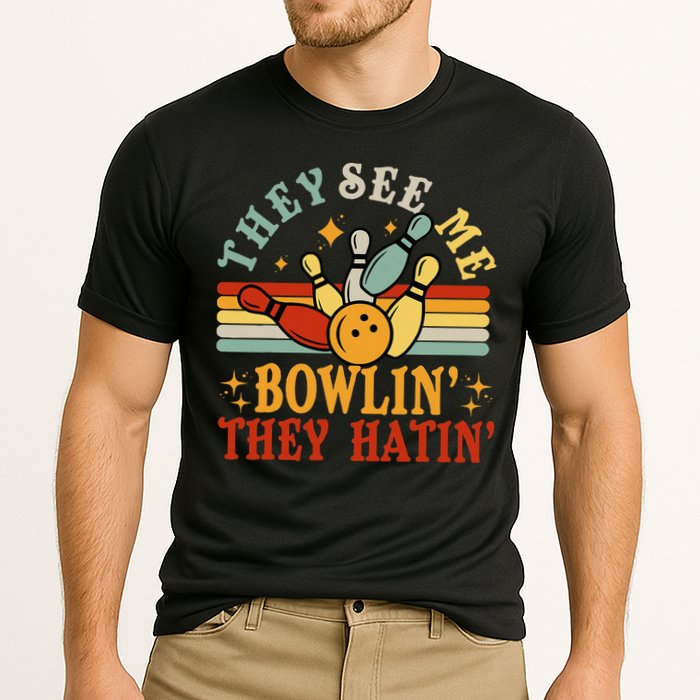 Bowling They See Me Bowling They Hatin Funny Cooling Performance Crew T-Shirt