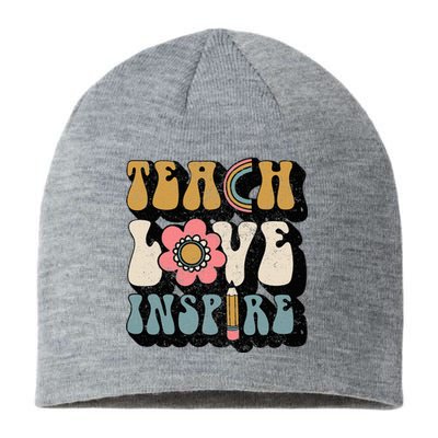 Back To School Teach Love Inspire Retro Teachers Sustainable Beanie