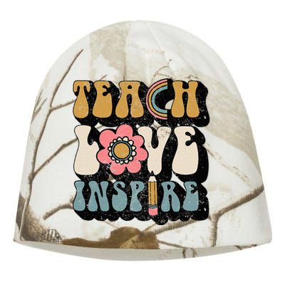 Back To School Teach Love Inspire Retro Teachers Kati - Camo Knit Beanie