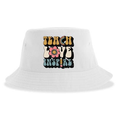 Back To School Teach Love Inspire Retro Teachers Sustainable Bucket Hat