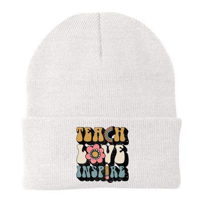 Back To School Teach Love Inspire Retro Teachers Knit Cap Winter Beanie