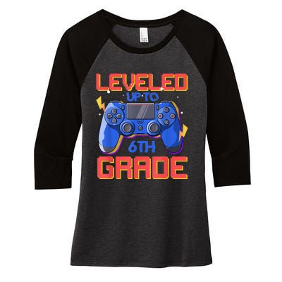 Back To School Leveled Up To 6th Grade Gamer Boy Girls Women's Tri-Blend 3/4-Sleeve Raglan Shirt