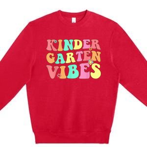 Back To School Kindergarten Vibes Groovy Teacher Wo Kid Premium Crewneck Sweatshirt