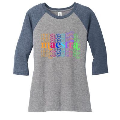 Back To School Maestra Cute Funny Spanish Teacher Women's Tri-Blend 3/4-Sleeve Raglan Shirt