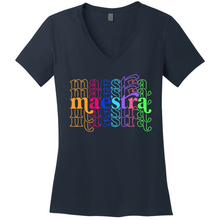 Back To School Maestra Cute Funny Spanish Teacher Women's V-Neck T-Shirt