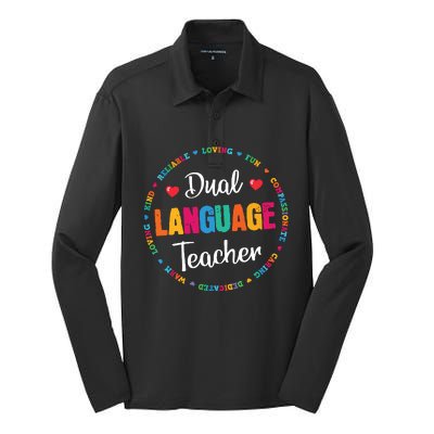 Back To School Squad Students Cute Dual Language Teacher Silk Touch Performance Long Sleeve Polo