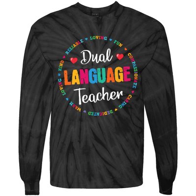 Back To School Squad Students Cute Dual Language Teacher Tie-Dye Long Sleeve Shirt