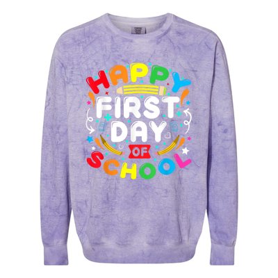 Back To School Happy First Day Of School Teacher Student Kids Colorblast Crewneck Sweatshirt