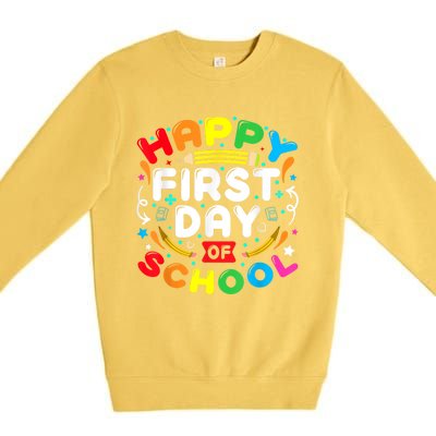 Back To School Happy First Day Of School Teacher Student Kids Premium Crewneck Sweatshirt