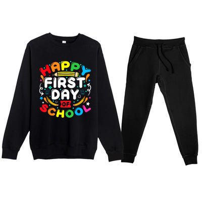 Back To School Happy First Day Of School Teacher Student Kids Premium Crewneck Sweatsuit Set