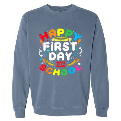 Back To School Happy First Day Of School Teacher Student Kids Garment-Dyed Sweatshirt