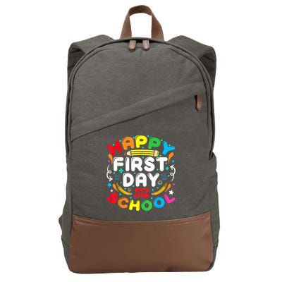 Back To School Happy First Day Of School Teacher Student Kids Cotton Canvas Backpack