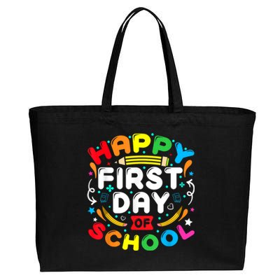 Back To School Happy First Day Of School Teacher Student Kids Cotton Canvas Jumbo Tote