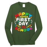 Back To School Happy First Day Of School Teacher Student Kids Long Sleeve Shirt