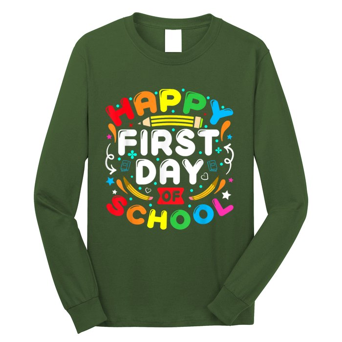 Back To School Happy First Day Of School Teacher Student Kids Long Sleeve Shirt