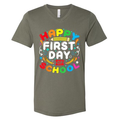 Back To School Happy First Day Of School Teacher Student Kids V-Neck T-Shirt