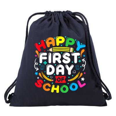 Back To School Happy First Day Of School Teacher Student Kids Drawstring Bag