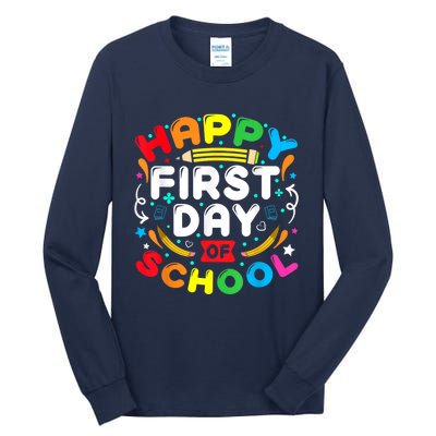 Back To School Happy First Day Of School Teacher Student Kids Tall Long Sleeve T-Shirt